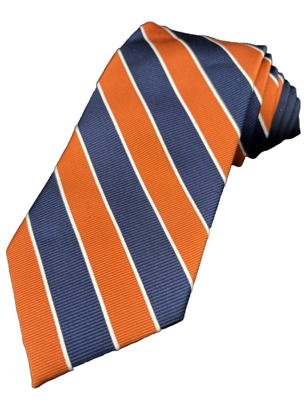 Croft & Barrow Men's Tie 100% Silk Navy Blue Orange Striped 3 1/2" x 59" GUC